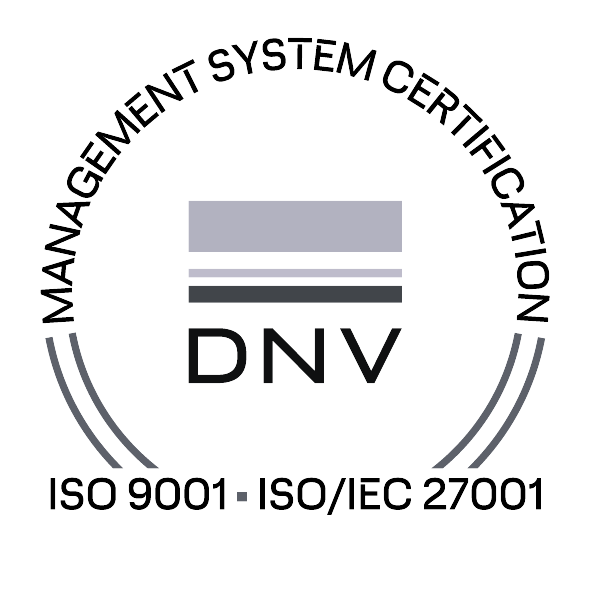 DNV ISO 9001 and ISO/IEC 27001 (monochrome)